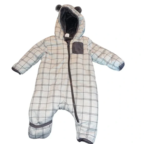 Gymboree Infant Bunting Snowsuit Boys 3/6 Months Grey Fleece Lined Zippered Warm - Picture 6 of 6